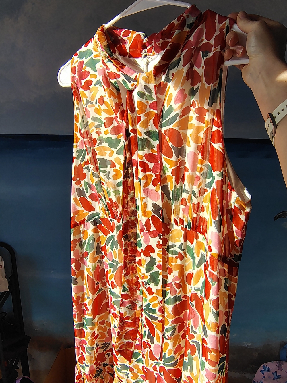 Maggy London Floral Midi Dress Red Orange Pink Green Yellow Size 14